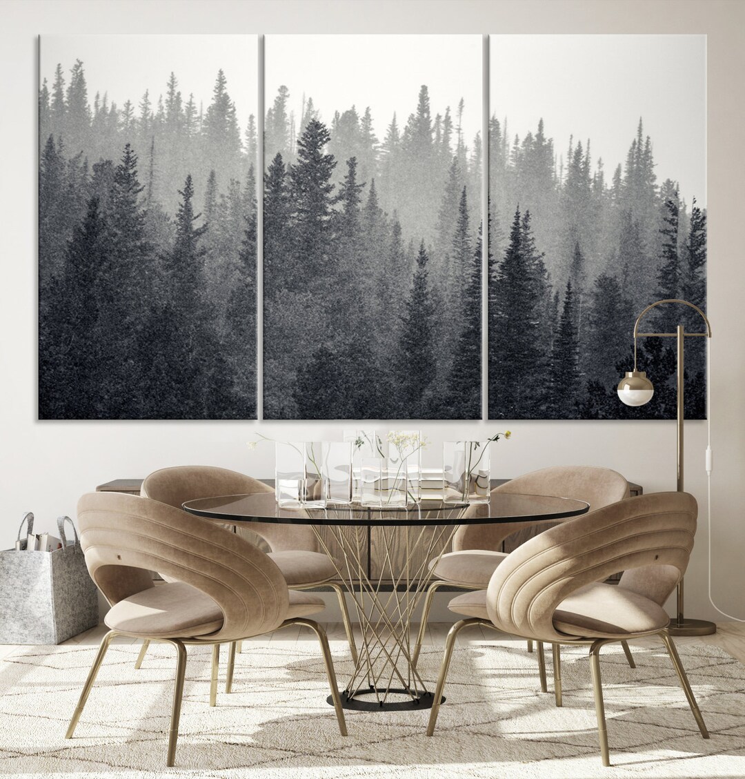 Mountain Forest Wall Art Canvas Print, Misty Foggy Forest Landscape ...