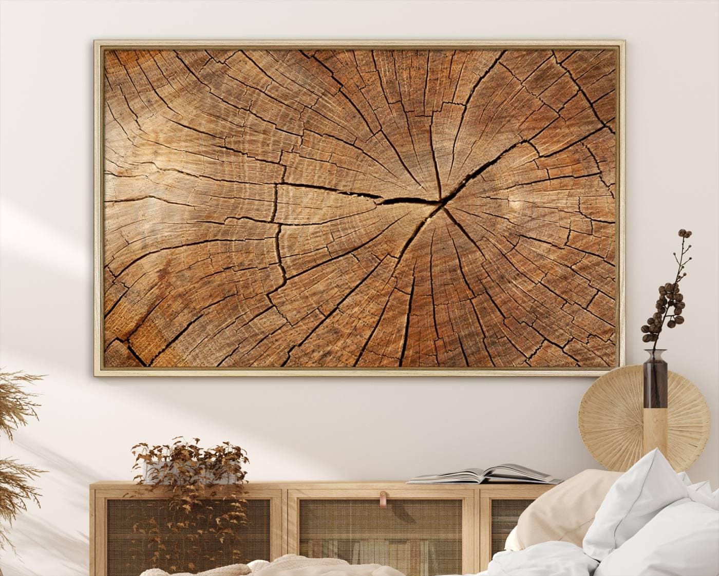 Wood Wall Art Tree Ring Canvas Wood Texture Print Wood Decor Modern Art Wood Cut Wooden Print Extra Large Wall Art, Framed Farmhouse Decor