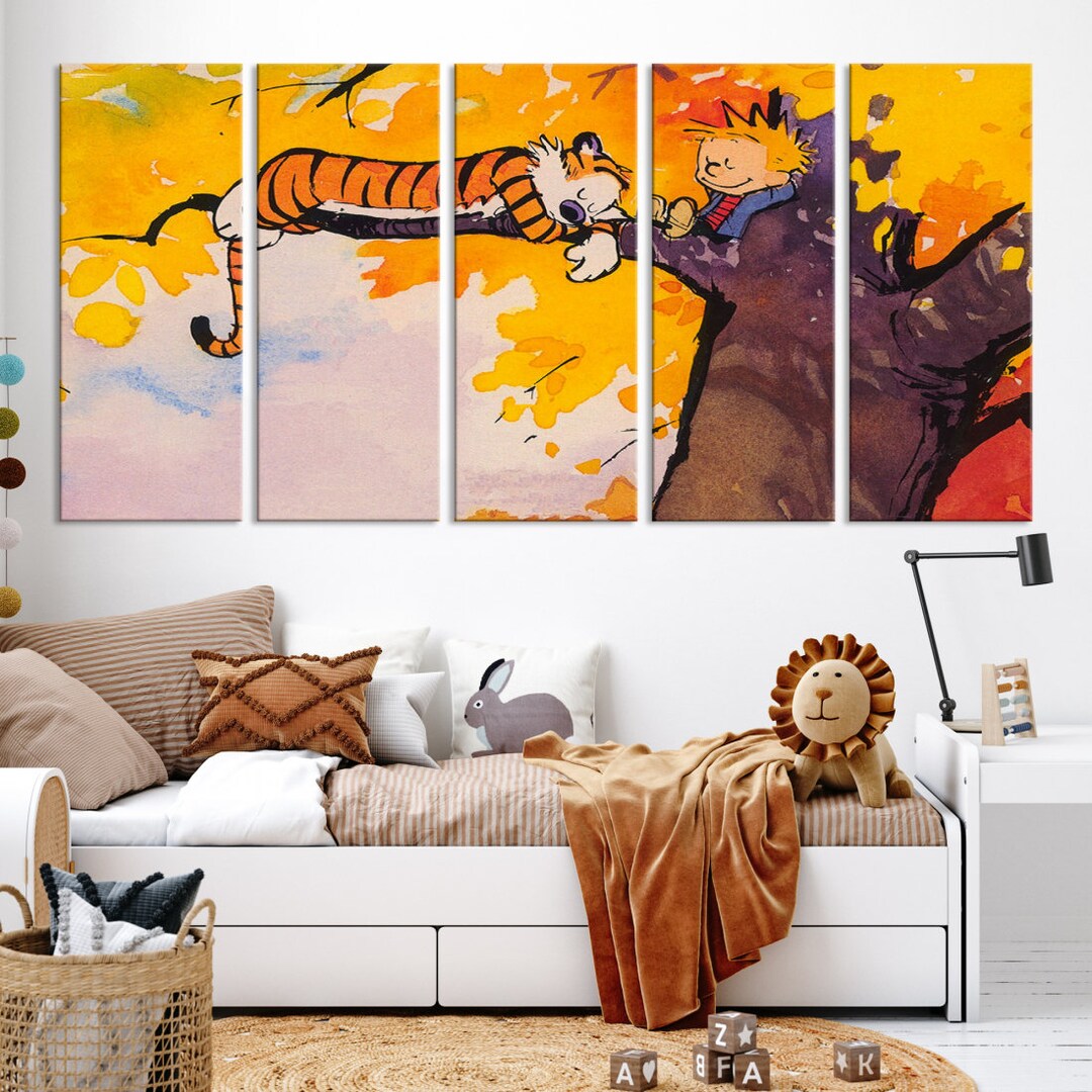 Calvin and Hobbes Wall Art Canvas, Boy and Tiger Canvas, Nursery Wall ...