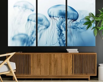 Jellyfish Wall Art Canvas Print,  Underwater Canvas Wall Art, Enchanted Jellyfish Theme Wall Decor Print, Framed Jellyfish Art Canvas Print