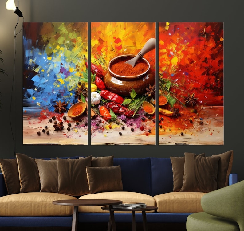 3 panels condiments in the kitchen wall art canvas... Abstract Spices Art Print, Kitchen Wall Decor, Culinary Gift, Food Wall ...