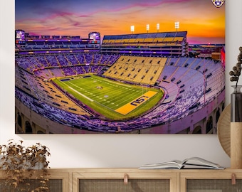 Baton Rouge Tiger Stadium Wall Art Canvas Print - Football Stadium Art - Framed Giclee Canvas Wall Decor for Game Room or Office