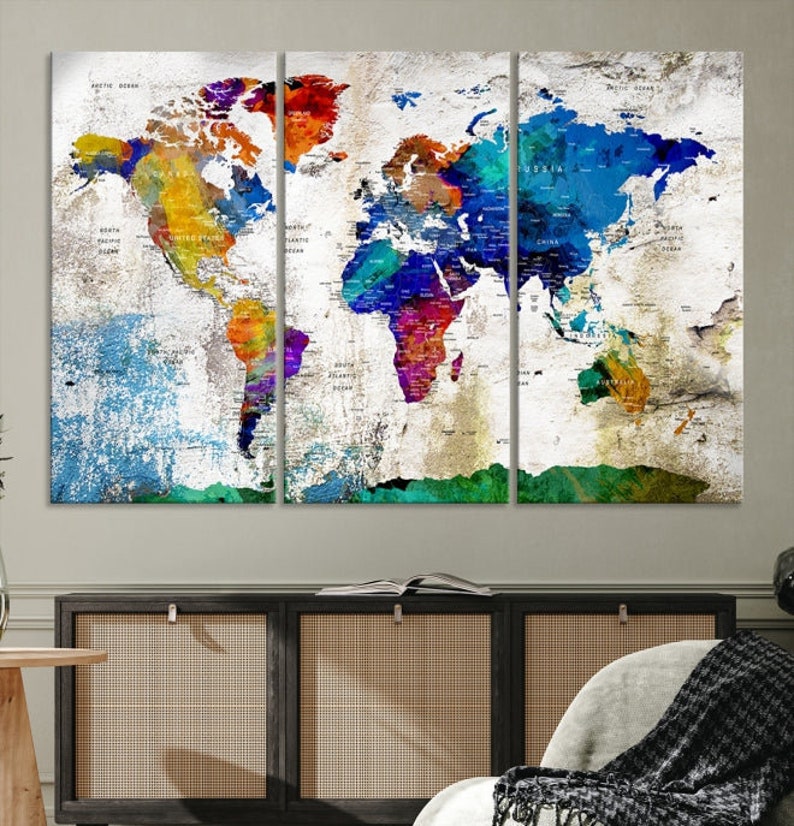 Large Wall Art World Map Canvas Print for Home and Office Room Decor ...