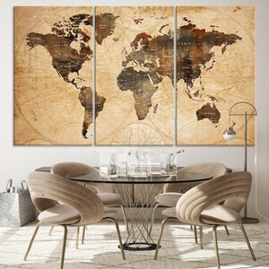Sepia World Map Wall Art Canvas Print, Map for Travel Lover, Watercolor ...