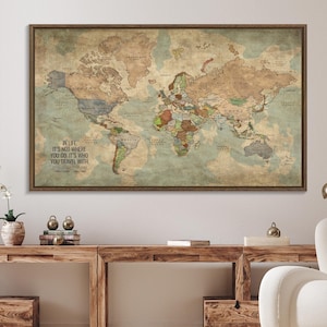 Custom World Map Canvas Print, Map Of The World, Personalized World Map, Large World Map, Push Pin Map, Personalized Office Decor, Custom