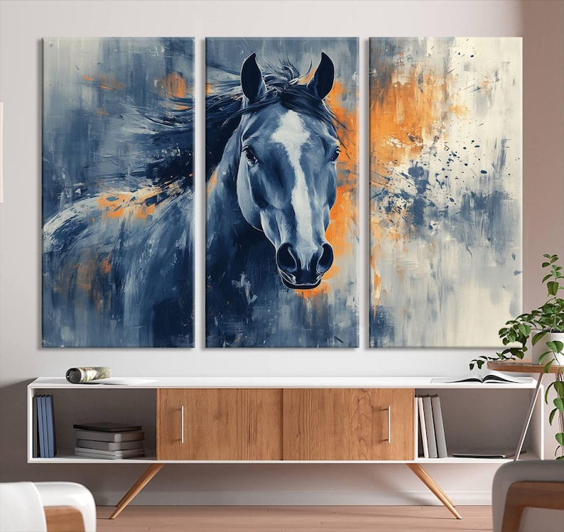 Abstract Black Horse Wall Art Canvas Print, Large Equine Wall Decor for ...