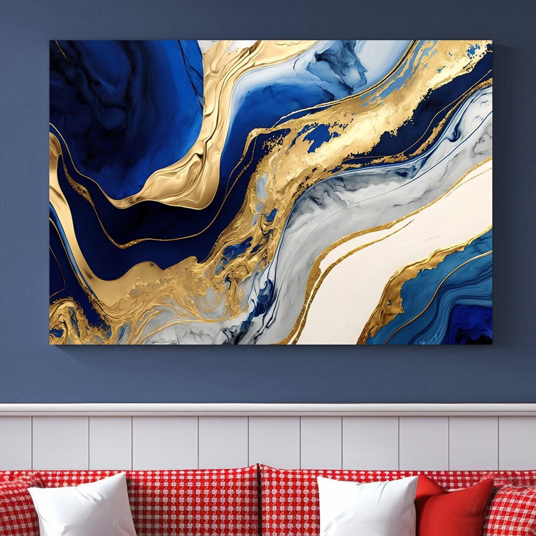 Gold Blue Abstract Wall Art | Luxury Abstract Wall Art Print | Gold ...