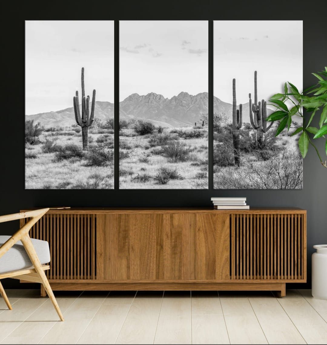 Black White Arizona Desert Canvas Wall Art Cactus Print Farmhouse Wall ...