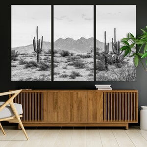 Black White Arizona Desert Canvas Wall Art Cactus print Farmhouse Wall Decor Nature wall art Wilderness Southwestern Wall Art Cactus canvas