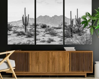 Black White Arizona Desert Canvas Wall Art Cactus print Farmhouse Wall Decor Nature wall art Wilderness Southwestern Wall Art Cactus canvas