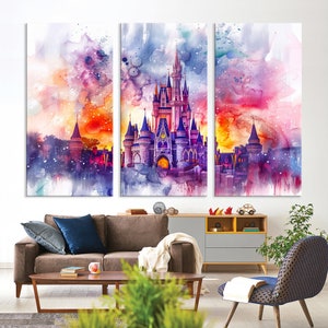 Magical Castle Canvas Wall Art, Disney Wall Art, Cinderella Castle Disney Prints Art, Nursery Kids Home Room Decor, Disneyland Poster Print