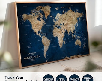 World Map Wall Art, Detailed Custom World Map, Push Pin Travel Map, Gallery Wrapped Canvas, Office Decor, World Map Poster, Large World Map