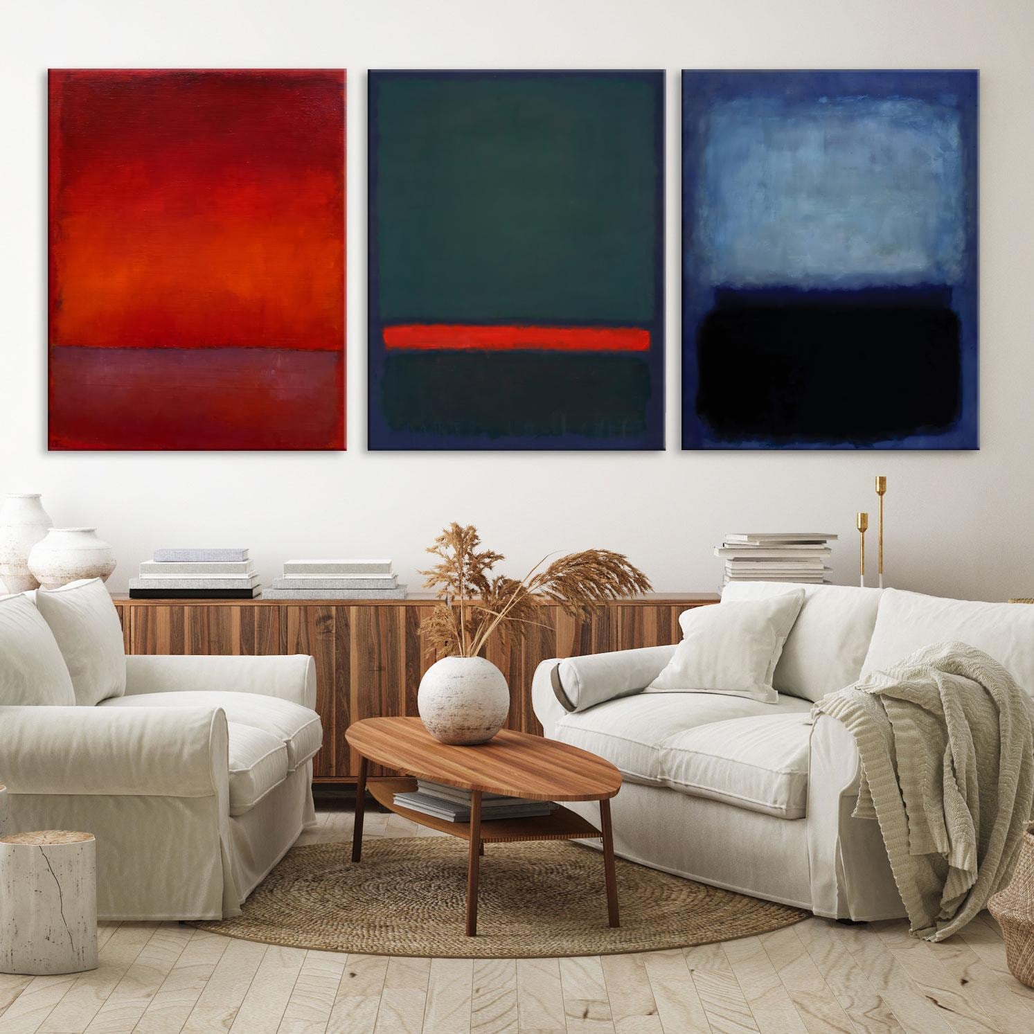 Mark Rothko Set Of 3 Reproduction Canvas Wall Art Print, Rothko Reproduction, Abstract Canvas Wall Art, Modern Minimal Art
