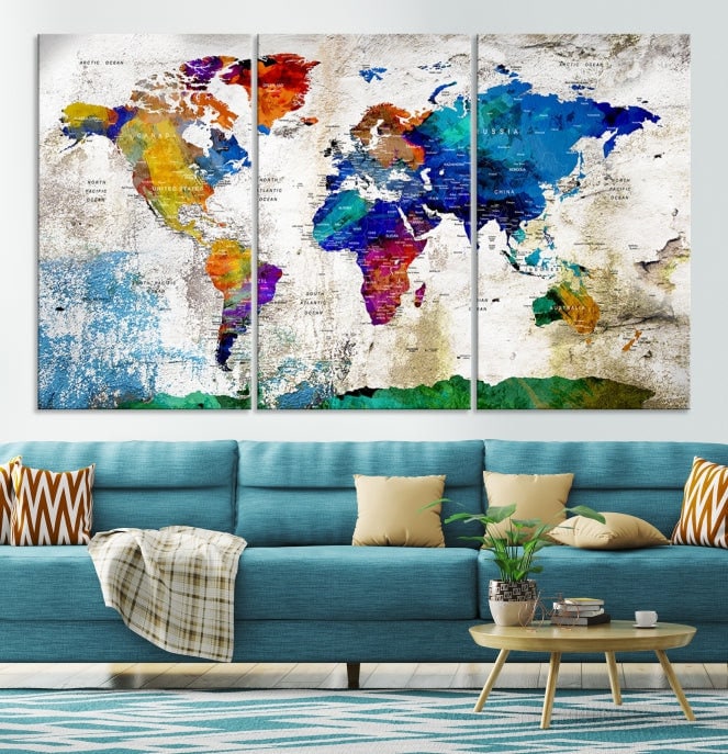 Large Wall Art World Map Canvas Print for Home and Office Room Decor ...