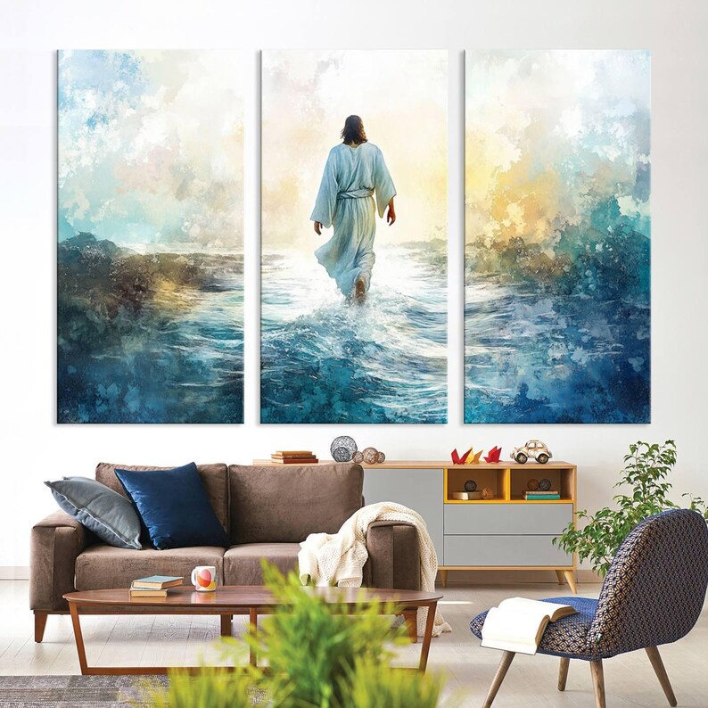 Watercolor Jesus Walking on Water Print, Abstract Christian Wall Art ...