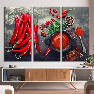 Roter Paprika Wandkunst, Roter Pfeffer Leinwanddruck, Küchenkunst, Restaurant Dekor, Geschenk für den Koch, Rotes Gewürz Wandkunst, Hot Pepper Wanddekor