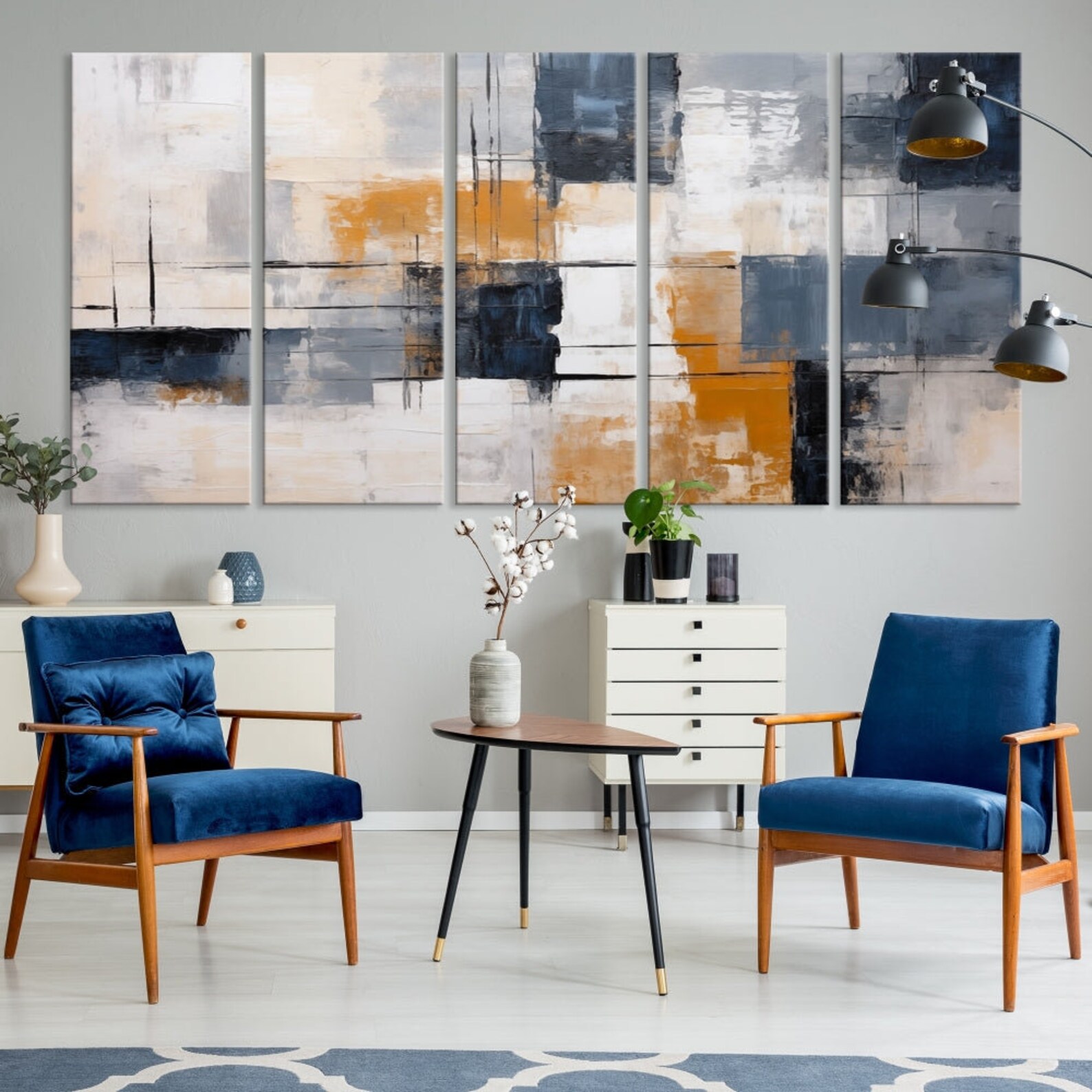 Modern Abstract Wall Art, Multi Panel Canvas Wall Art, Neutral and ...