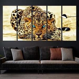 Majestic Blue Eye Leopard Painting Wall Art Canvas Print, Wild Animal Wall Art, Big Cat Wall Art Canvas, Animal Painting, Safari Animals Art