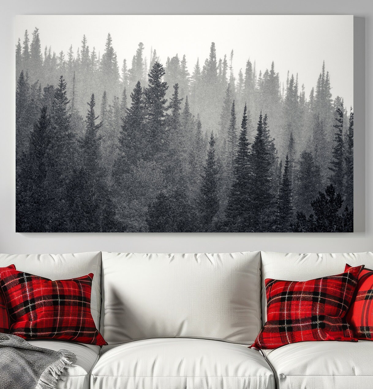 Mountain Forest Wall Art Canvas Print, Misty Foggy Forest Landscape ...