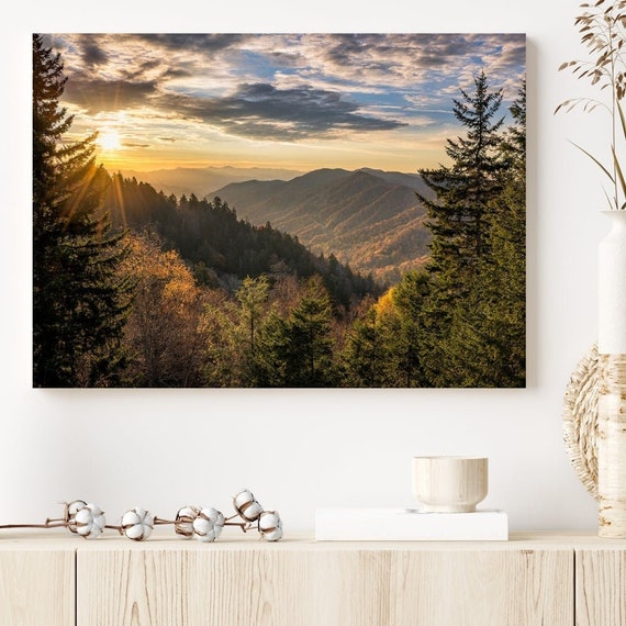 Smoky Mountains Wall Art, Mountain Wall Decor, Mountain Print, Nature Wall Art, Forest Wall Art, Spring Style, Large Wall Art,Mountain Decor