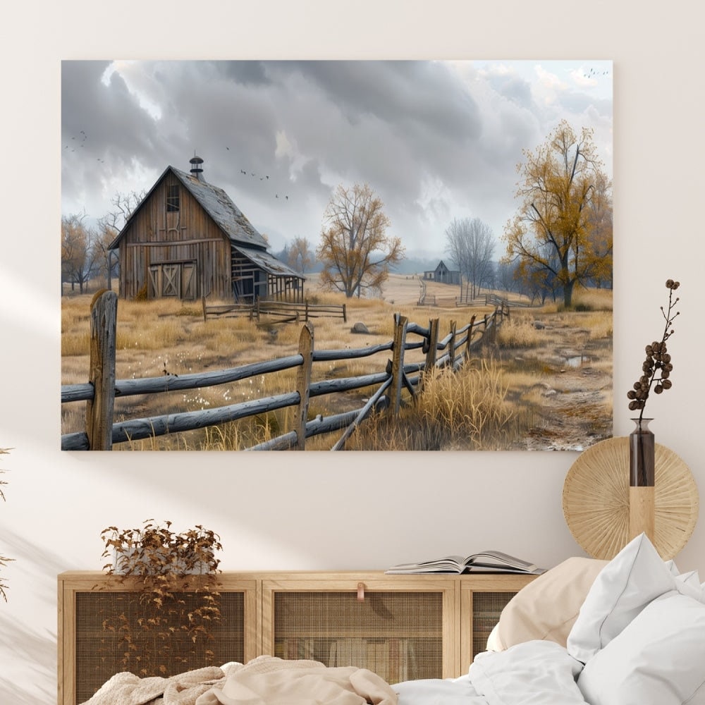 Farmhouse Wall Decor Old Barn Painting Canvas Print | Barn Wall Art ...