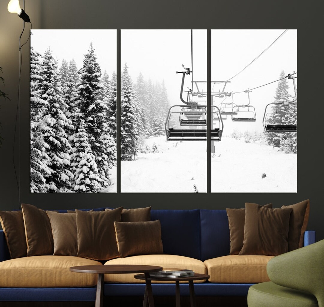 Ski Lift Canvas Print Snow Covered Spruce Trees Winter Wall Art Ski ...