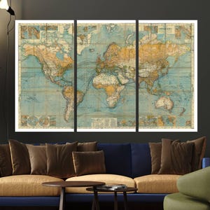 Vintage 1873-kaart Mercator-wereldkaart, historische wereldkaart, wereldverkenningskaart Wall Art Print, antieke wereldkaart afdrukken, paneeldecoratie