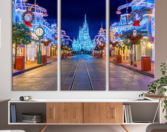 Disney Magic Kingdom kasteel grote muur kunst kinderkamer decoratie Disney World kerst woondecoratie kindercadeau - uitgerekt en klaar om op te hangen