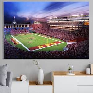 Los Angeles Memorial Coliseum Canvas Wall Art - Sunset Football Game View, California Stadium, Perfect for Sports Fans, Ready to Hang Decor