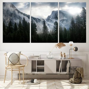 Yosemite Nationalpark Wand Kunst Druck, Nebliger Wald Half Dome Berg Wand Kunst, gerahmte Wand Kunst Leinwand von Yosemite Half Dom Dekor