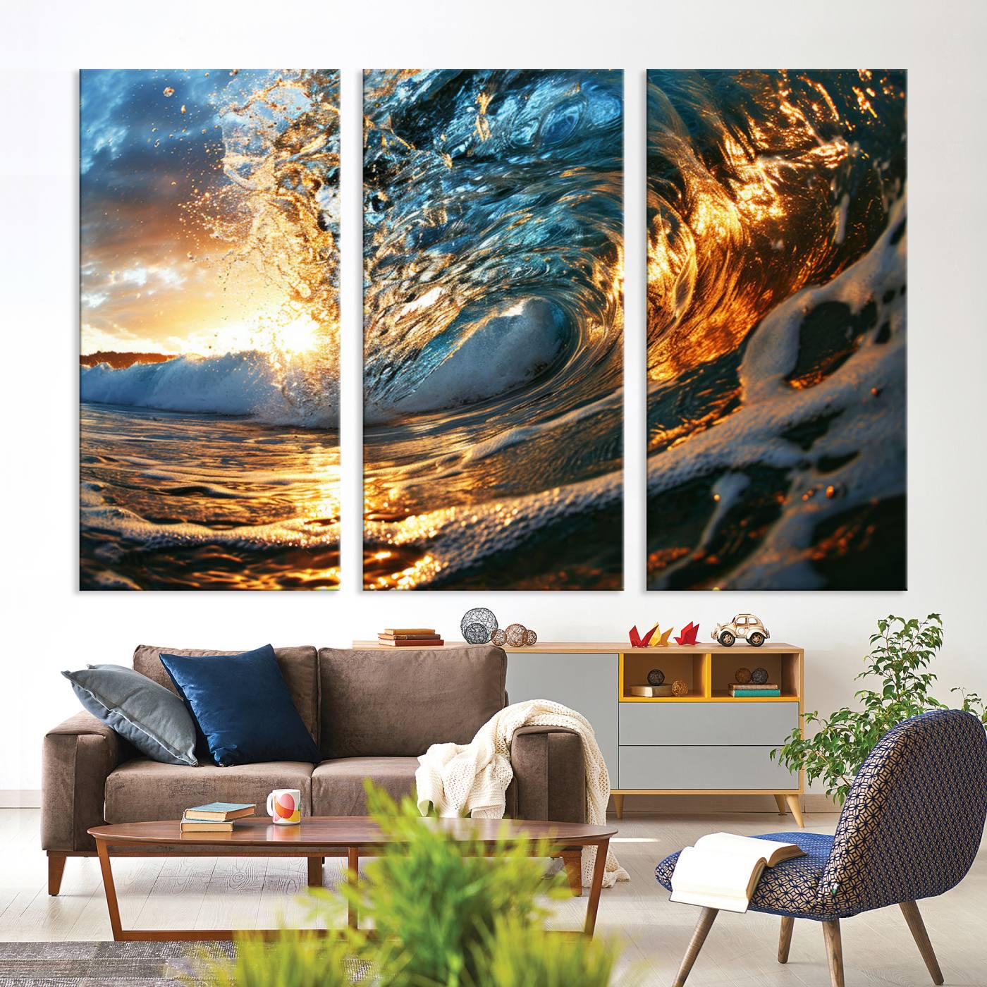 Ocean Wave Canvas Wall Art | Sunset Surf Photography Print | Beach Wall ...