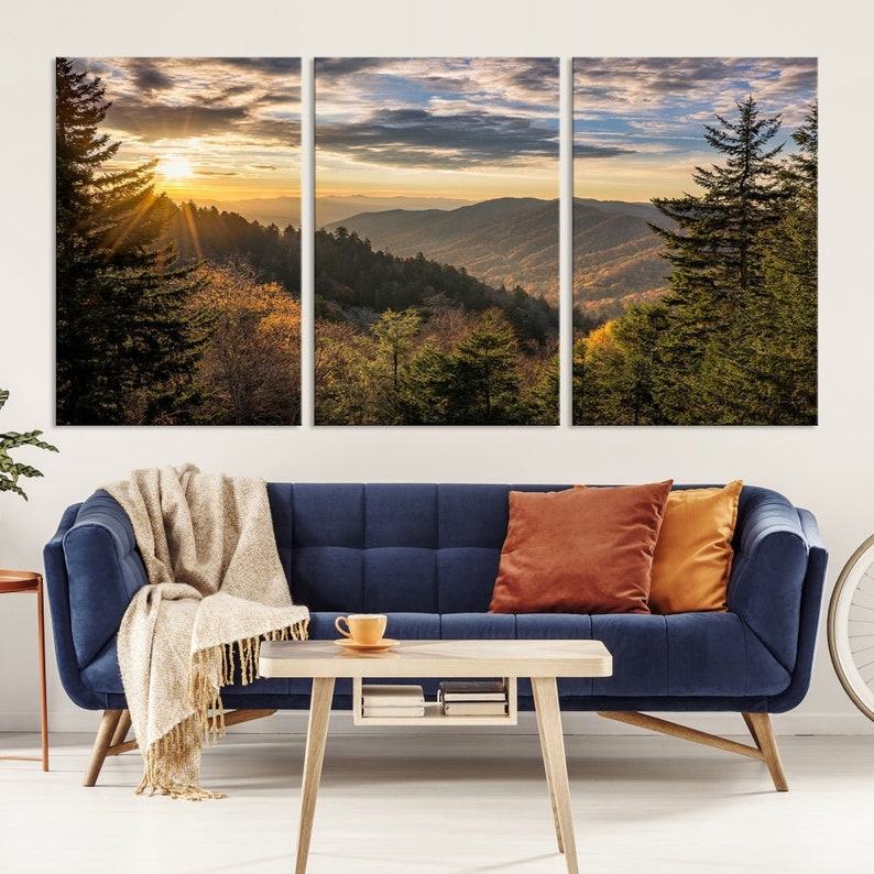 Sunrise in the Smoky Mountains Canvas Print | Landscape Wall Art | Sunset Mountain Forest Large Wall Art Canvas Print for Living Room Decor