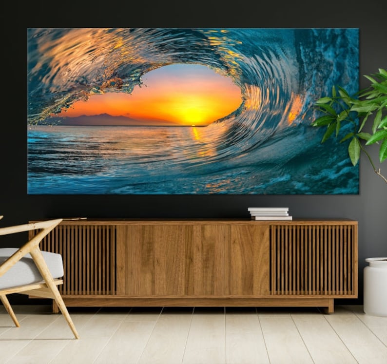 Sunset Ocean Wave Canvas Print, Coastal Wall Art, Beach House Decor - Etsy