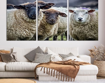 Sheeps Canvas Wall Art Print for Farmhouse Decor, Country Wall Art Print