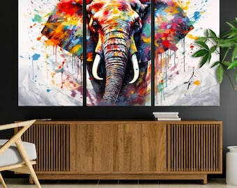 Abstract Elephant Canvas Wall Art, Colorful Multi-Panel Print