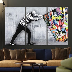 Banksy Graffiti Canvas Wall Art Street Art Print, Framed Urban Art, Graffiti Poster, Modern Canvas Art, Abstract Street Art Wall Print