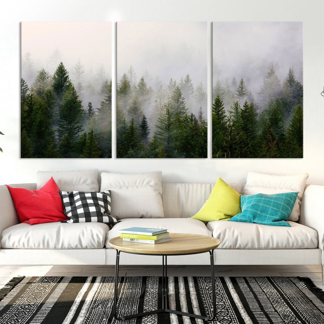 Forest Wall Art Print, Foggy Nature Poster Forest 3 Piece Set Nordic ...