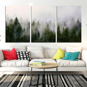 Forest Wall Art Print, Foggy Nature Poster Forest 3 Piece Set Nordic Photography Misty Forest Photo Foggy Canvas Print, Dark Forest Wall Art