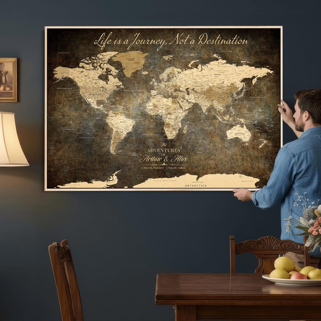 Personalized Vintage World Map, Push Pin Travel Canvas Print - Etsy