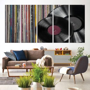 Vinyl Record Triptych Canvas Art | Vintage Music Room Decor - Etsy