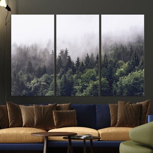 Foggy and Misty Forest Large Canvas Wall Art Print, Cloudy Forest Wall ...