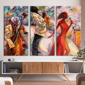 Abstract Jazz Band Painting on Original Canvas Wall Art - Afro American Wall Art Print