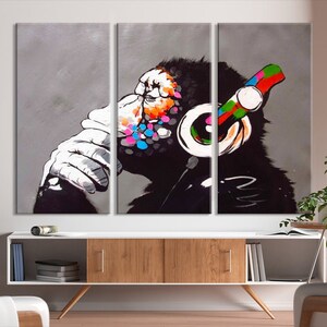 Banksy Dj Monkey Canvas Art | Banksy Dj Chimpanzee | Banksy Reproduction Art | Street art Banksy graffiti art