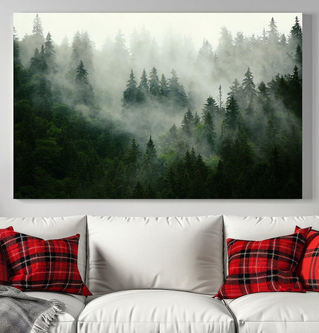 Misty Forest Nature Wall Art Canvas Print Dark Foggy Forest Art Print ...