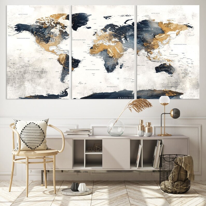 Colorful World Map Wall Art Canvas Print for Home and Office Decoration ...
