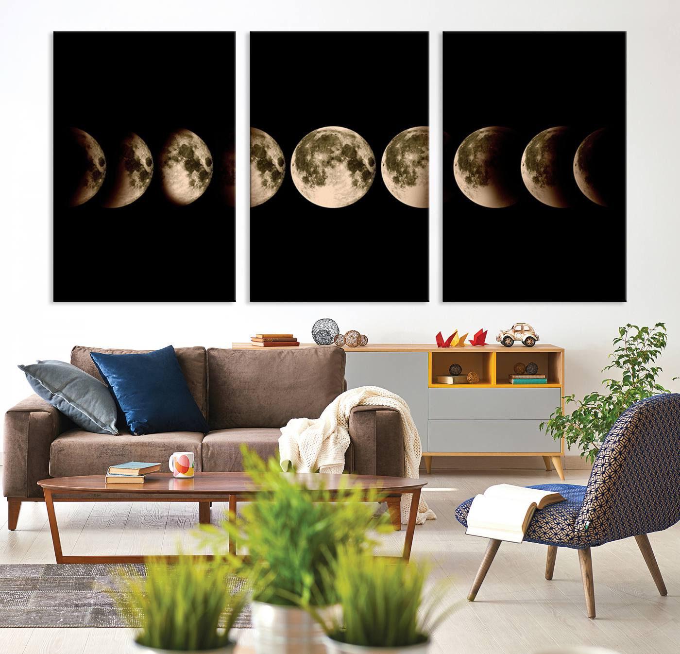 Moon Wall Art Canvas Print, Moon Phases Canvas Wall Art Print, Lunar ...