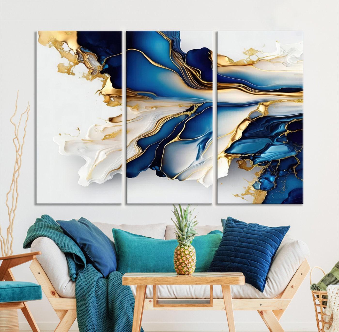 Navy Blue Gold Abstract Canvas Print, Luxury Abstract Wall Art Print ...