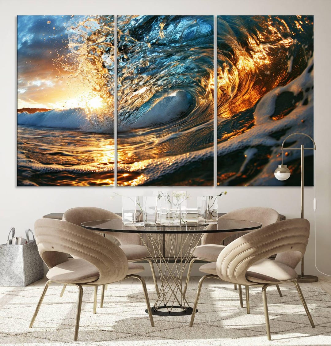 Ocean Wave Canvas Wall Art | Sunset Surf Photography Print | Beach Wall ...