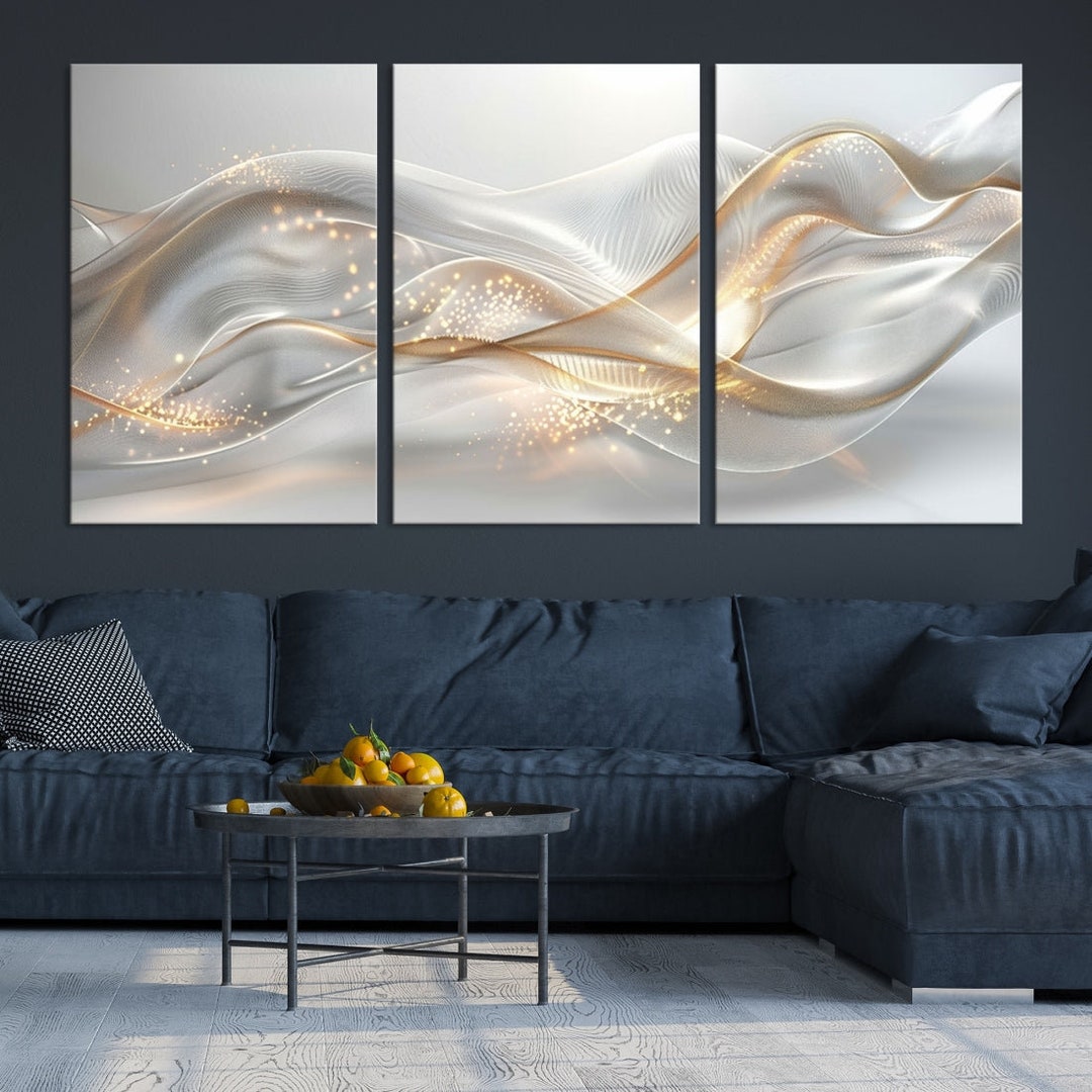 Abstract Art Grey and Gold Lines Art Multi Panel Canvas Room Wall Decor ...