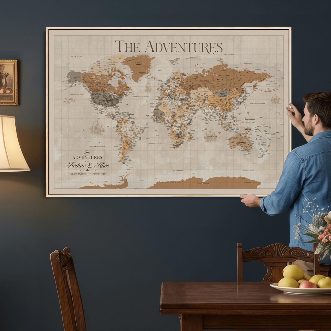 Personalized Family World Map Wall Art, Custom Travel Map Framed Canvas ...